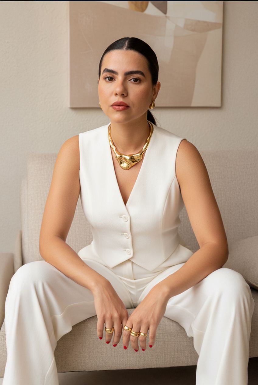 Bruna Mary de colete branco